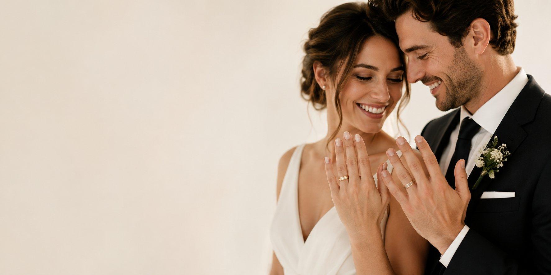 Pareja mostrando sus alianzas de casamiento - Agustín Imperio Joyería
